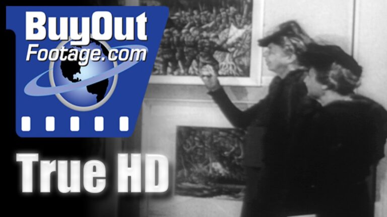 Eleanor Roosevelt Views Art Exhibition by US Army 1944 HD Stock Footage