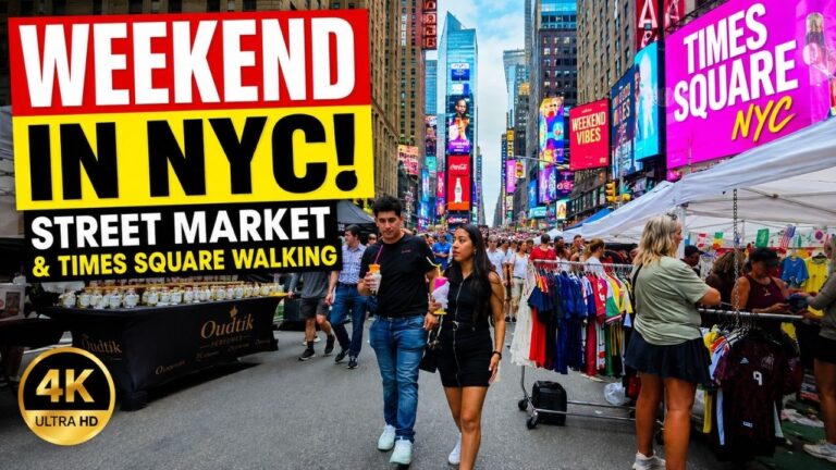 NYC Weekend Walking Tour 4K Explore the Huge Street Market, Times Square Crowds & Summer in New York